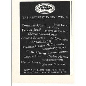 Wildman and Sons Fine Wines  NYC Talbot 1950s Vintage Print Ad 9 inch Tall